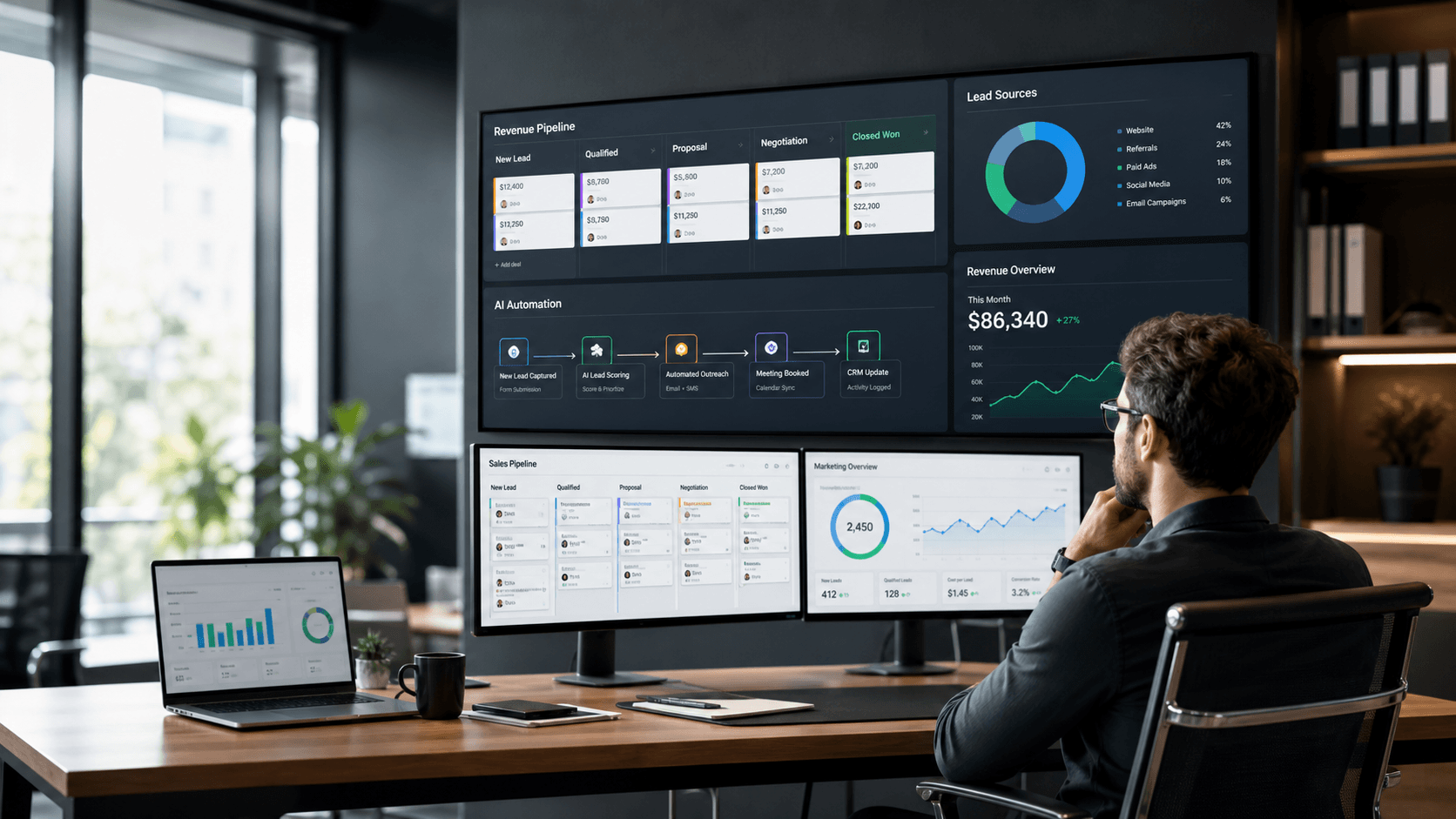 Revenue operations dashboard with AI automation and lead analytics